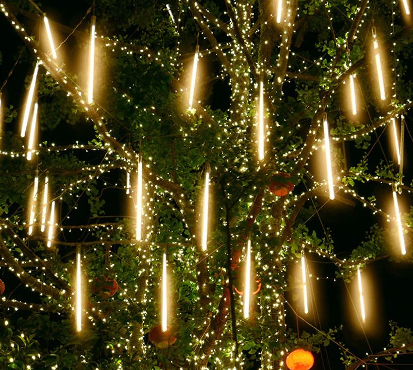 LED Meteoriet regenlichten kerst - 288 LED ijspegels - 8 spiralen - 50 cm tubes - Warm Wit