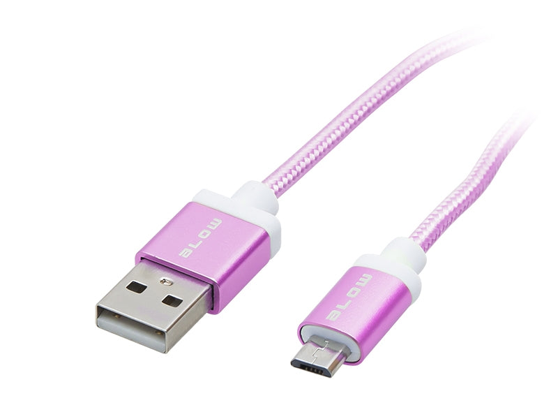 Micro USB Kabel Nylon 1 meter - Roze HQ