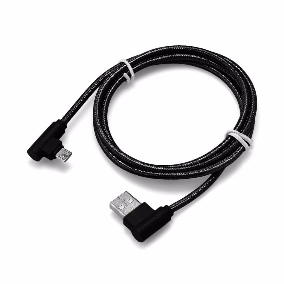 Micro USB kabel - 1 meter - Gehoekte aansluitingen - Zwart