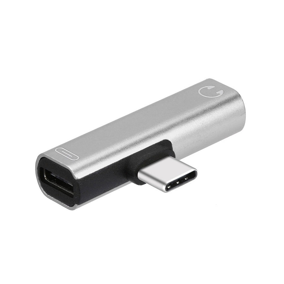 USB-C Duo adapter - naar mini jack + USB-C - Zilver