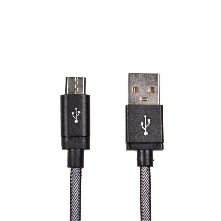 Micro USB kabel- 25 cm- METAAL ZWART