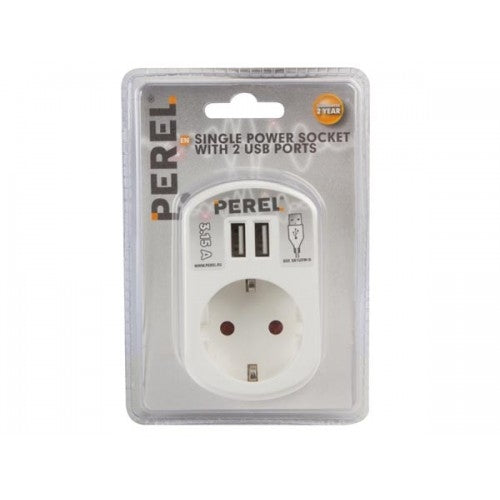 C-Line wandcontactdoos met dubbele USB-A lader zilver