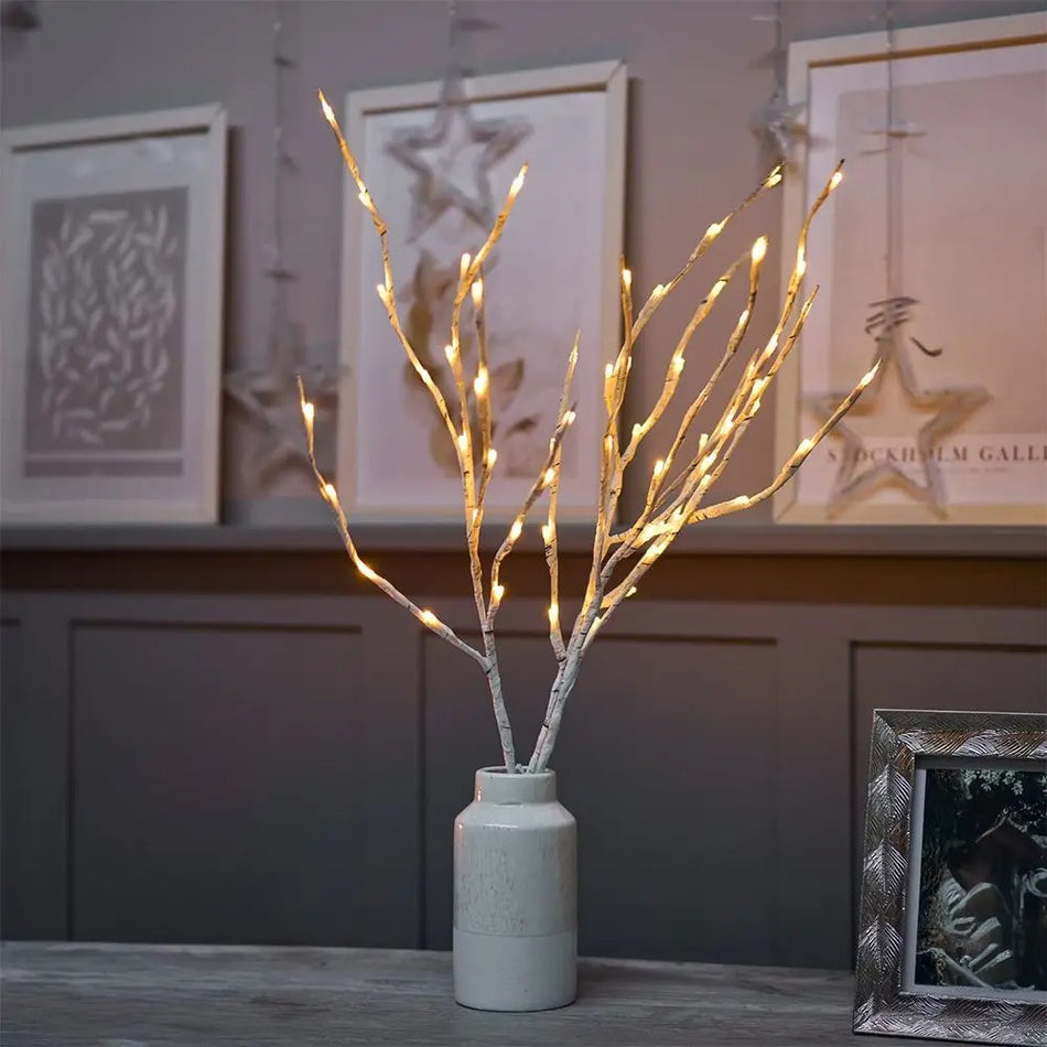 Kerst wilgentakken set - 20 LEDs - Warm wit - Wit