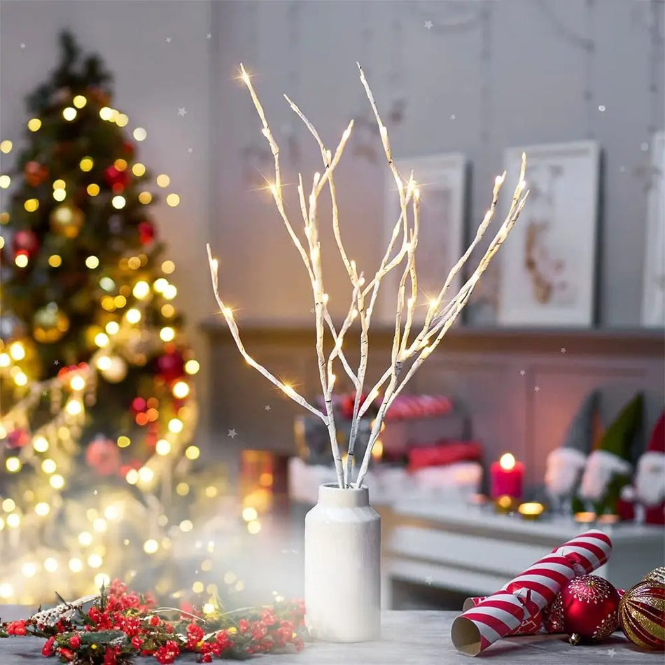 Kerst wilgentakken set - 20 LEDs - Warm wit - Wit