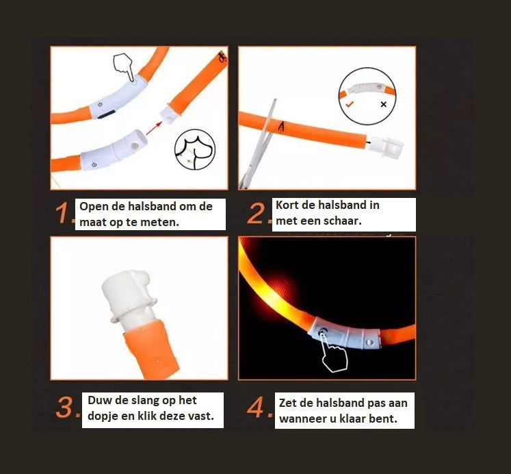 LED EASYDOG halsband - roze - inkortbaar 20 tot 70 CM - oplaadbaar