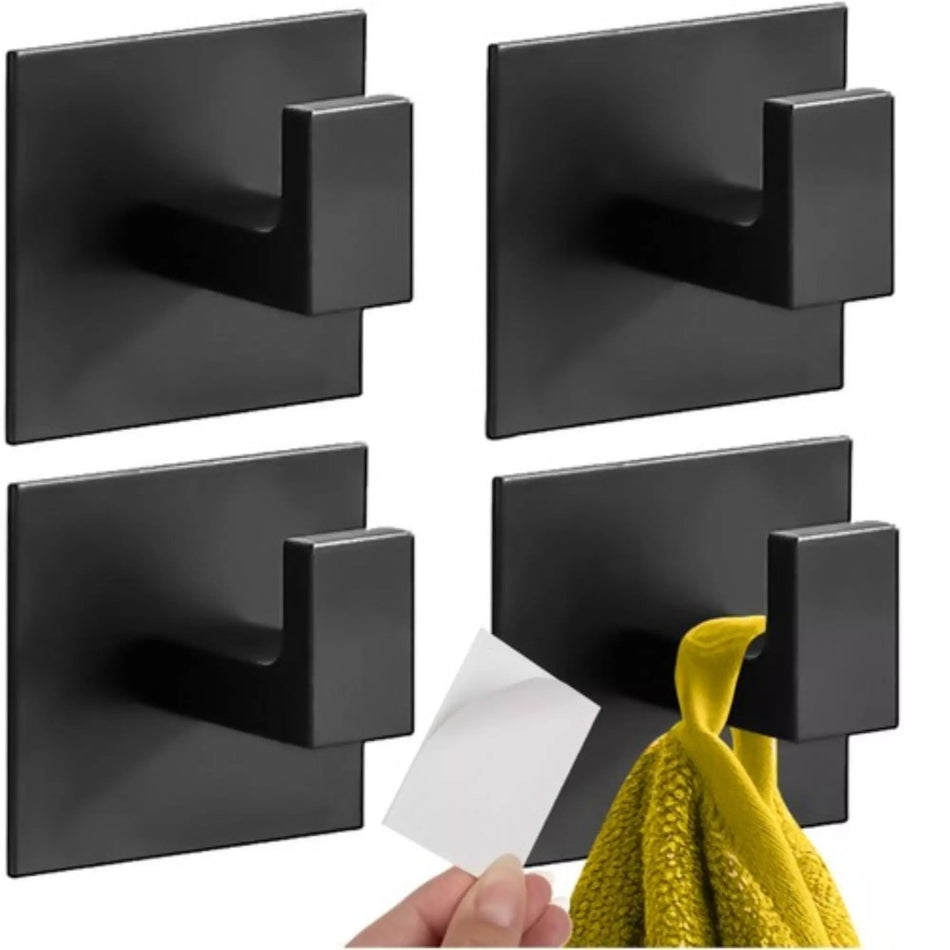 Aluminium ophang haken - Zelfklevend - Zwart - 4 stuks