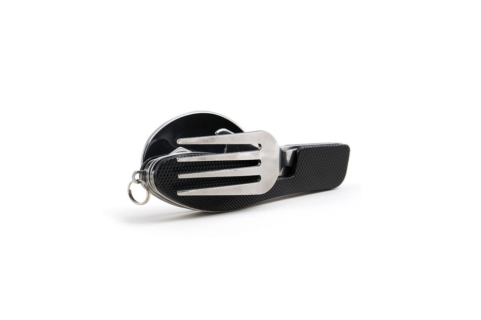 inklapbaar Survival Bestek + blikopener - zwart