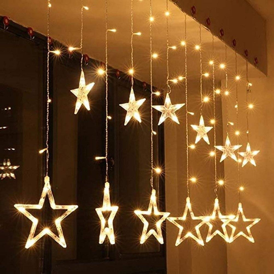 LED Sterrengordijn kerst - 12 sterren - warm wit - 138 leds - Koppelbaar