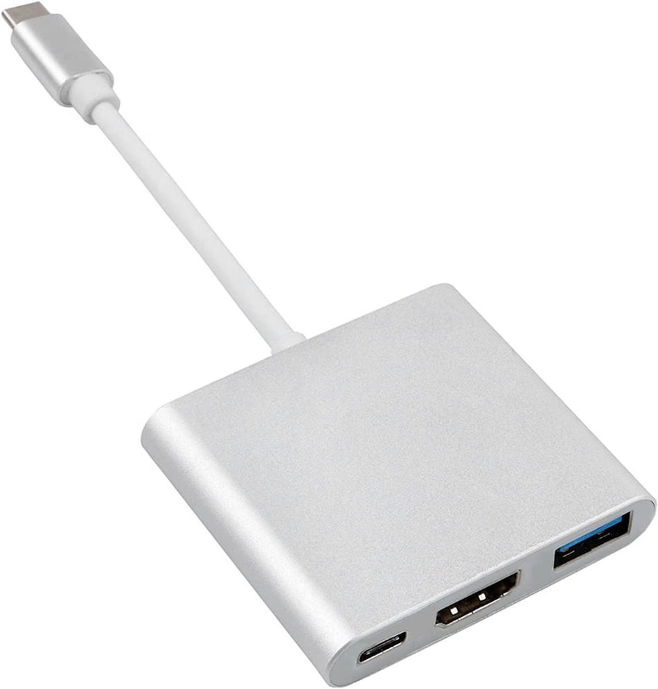 USB-C adapter 3 in 1 - USB + HDMI + USB-C - Zilver