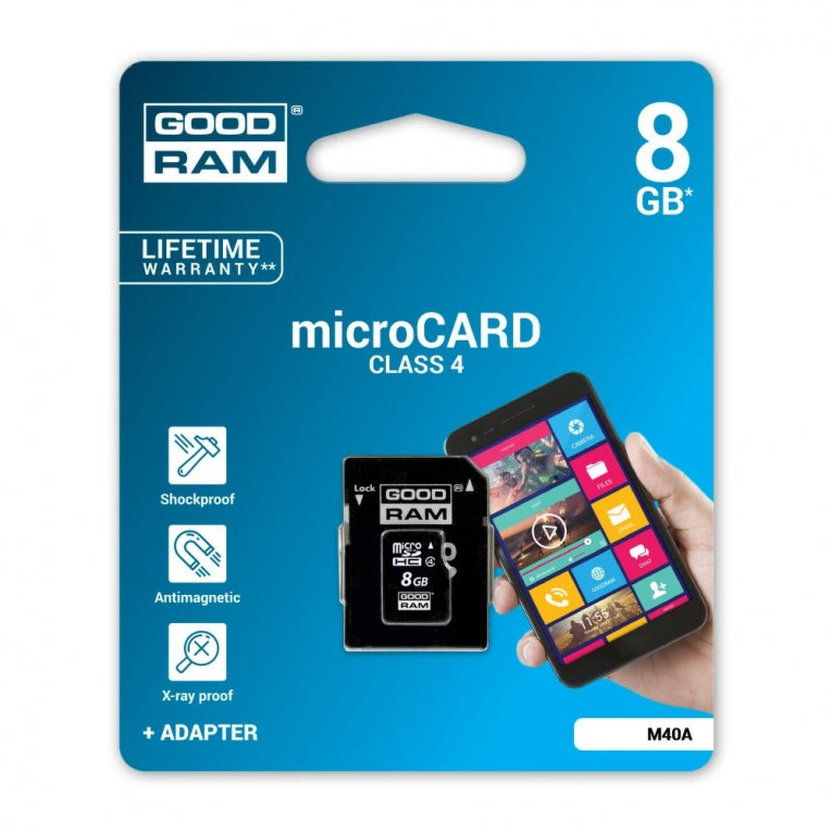 Micro SDHC-kaart 8GB Klasse 4 met SD adapter