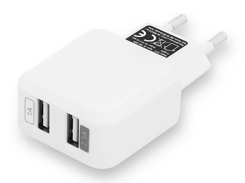 2-port USB lader - 2100 mA - 2,1 Ampere - Wit H21C