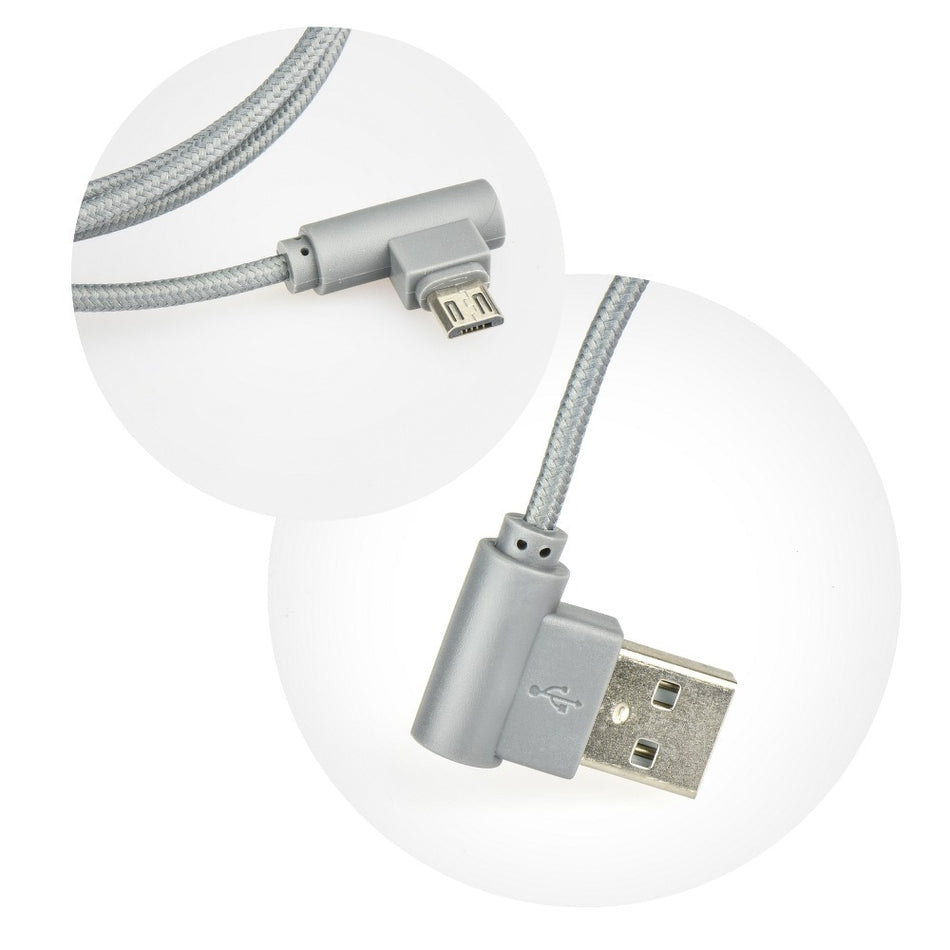 Micro USB kabel - 1 meter - Gehoekte aansluitingen - Grijs