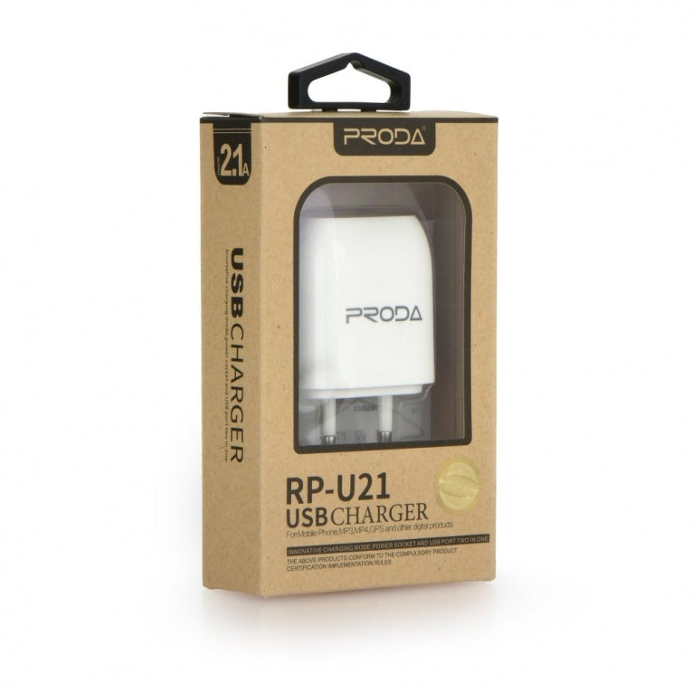 USB Adapter 5V 2,1A AC Oplader Dual USB - Wit Proda RP-U21