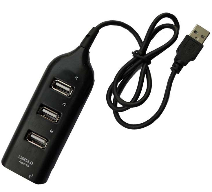 4Poort USB 2.0 Hub Zwart - Lange kabel